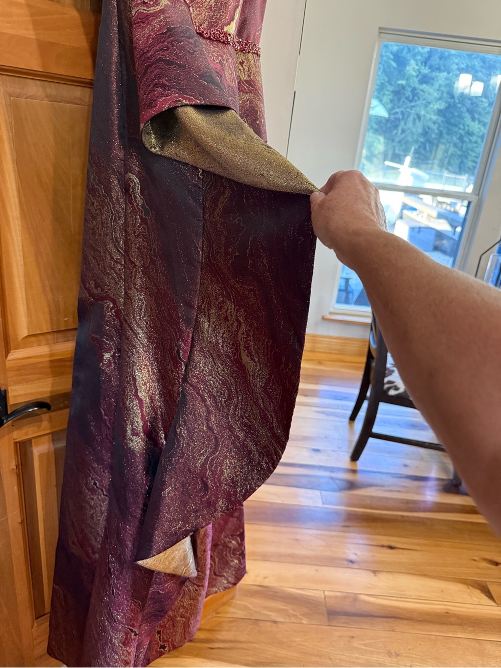 Terani Couture One-Shoulder Burgundy and Metallic Gold Gown - Picture 11 of 14